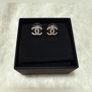 Crystal CC Logo Stud Earrings in Silver